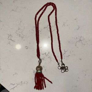 Elegant Red Beaded Necklace with Tassel